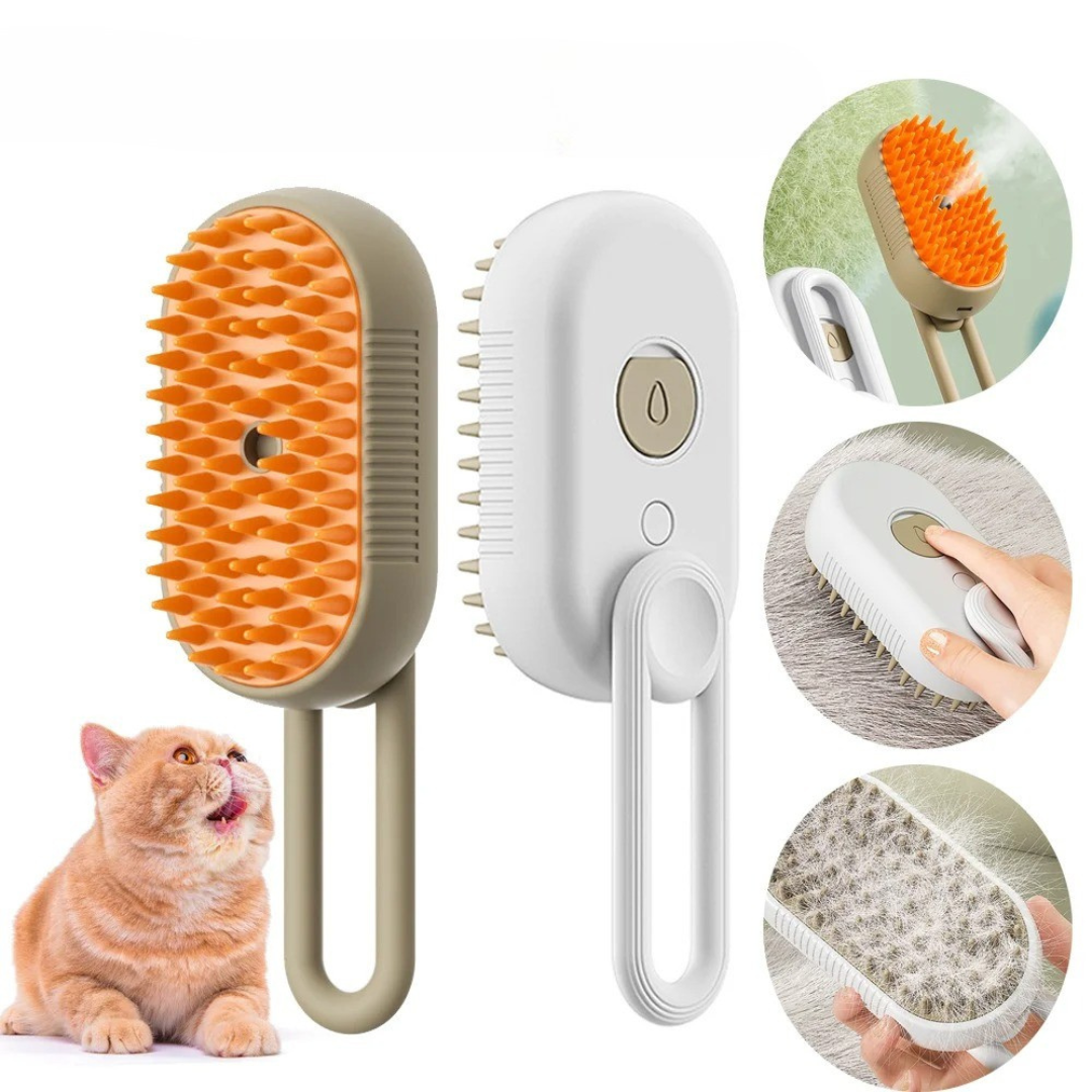 PetiGlow – SteamCare – 3-in-1 Dampfhaarbürste für Reinigung & Fellpflege