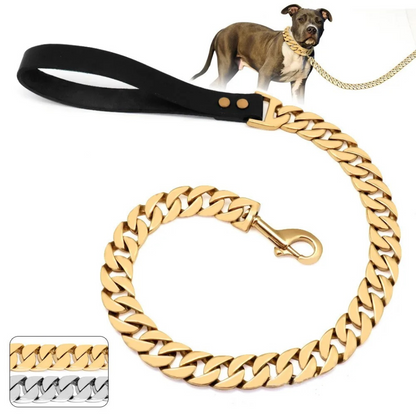 PawRoyale – SteelLead – Kausichere Edelstahlleine mit Ledergriff